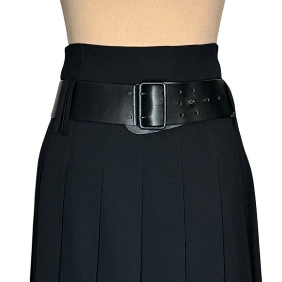 Vintage Burberry Pleated Skirt Sz.6 Black Wool Lace Hem Leather Belt Goth 90s - Picture 2 of 15